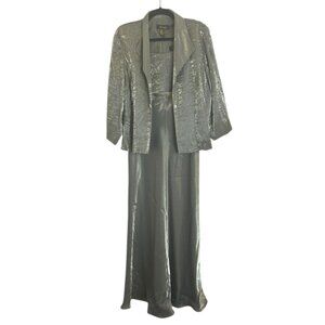 Oblique Women’s 2 Pc Formal Gown & Jacket Metallic Green Sz 14 Gala MOB